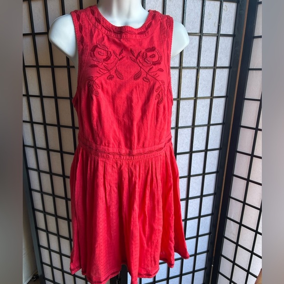 Free People Coral Birds Of A Feather Embroidered Sleeveless Mini Dress 6 - Picture 4 of 12